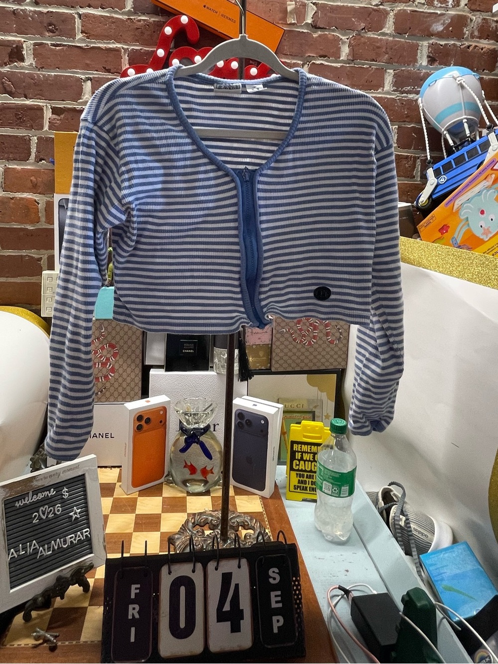 Blue white crop sweater